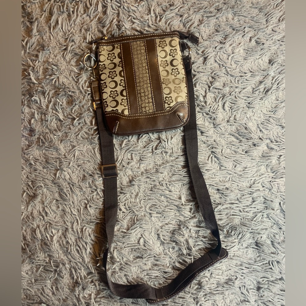 Cream and brown flower and moon crossbody bag